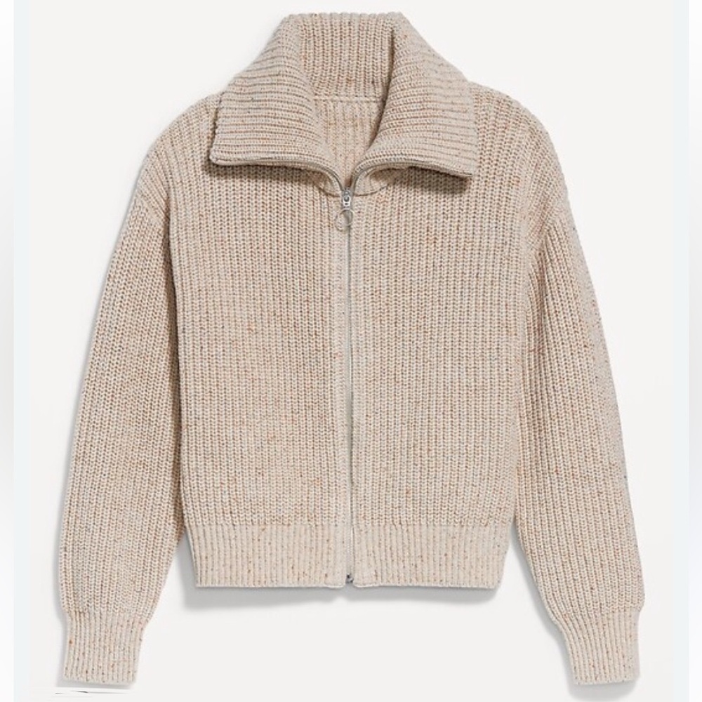 Old Navy Ribbed Full Zip Sweater in Oatmeal Heather
